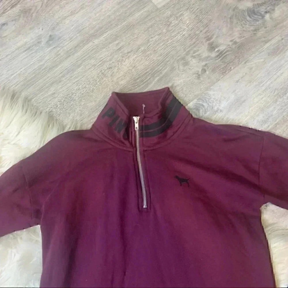 Victoria secret pink maroon wine and black dog logo 1/4 zip pullover xs - Picture 3 of 5